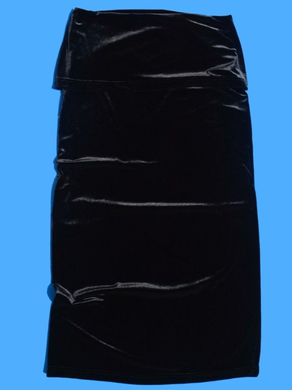 Vintage Late 90s Early 2000s DKNY Black Velvet Foldover Waist Midi Skirt
